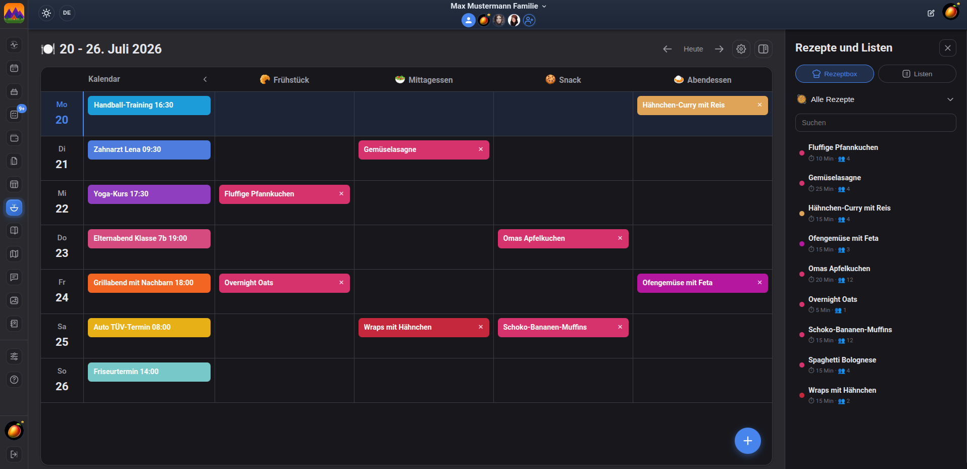 Dumango Family meal plan for shared weekly family planning