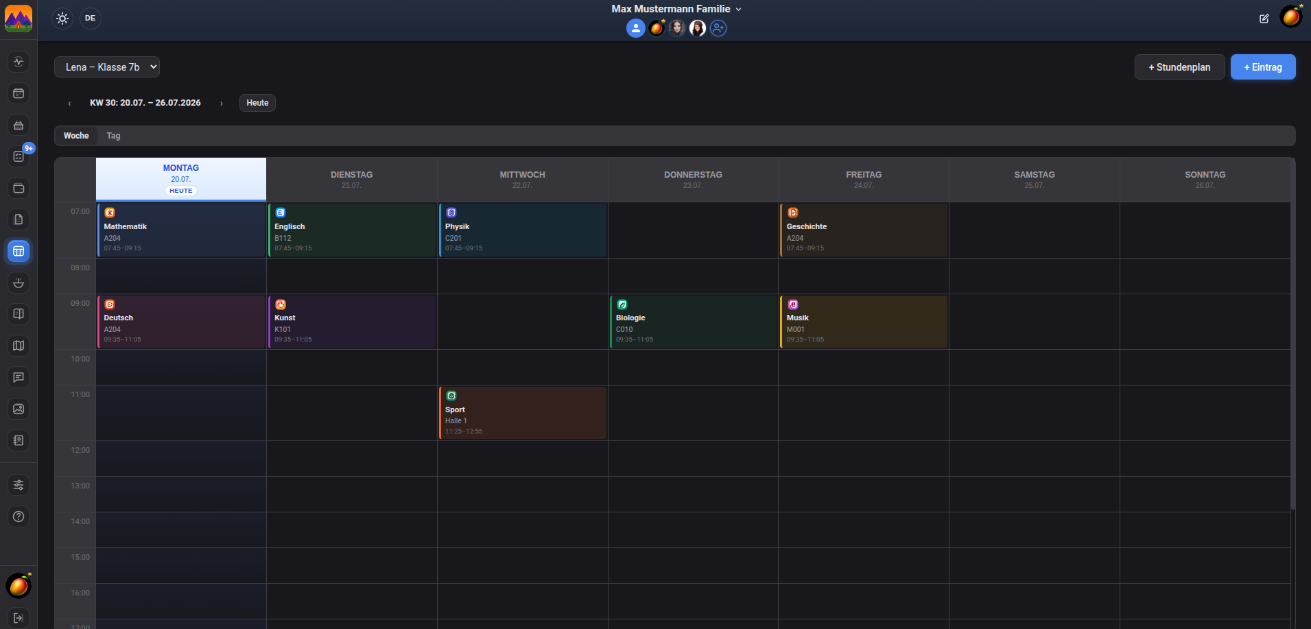 Dumango Family timetable as an additional overview for the family calendar